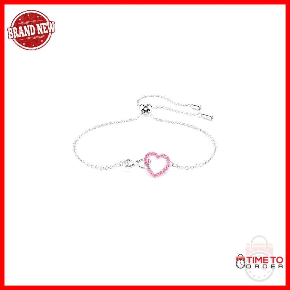 Elegant Pink Crystal Bracelet Heart Infinity Love Symbol Rhodium Plated